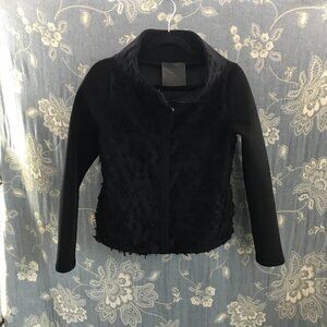 Es'Givien black neoprene full zip jacket wool detail size S